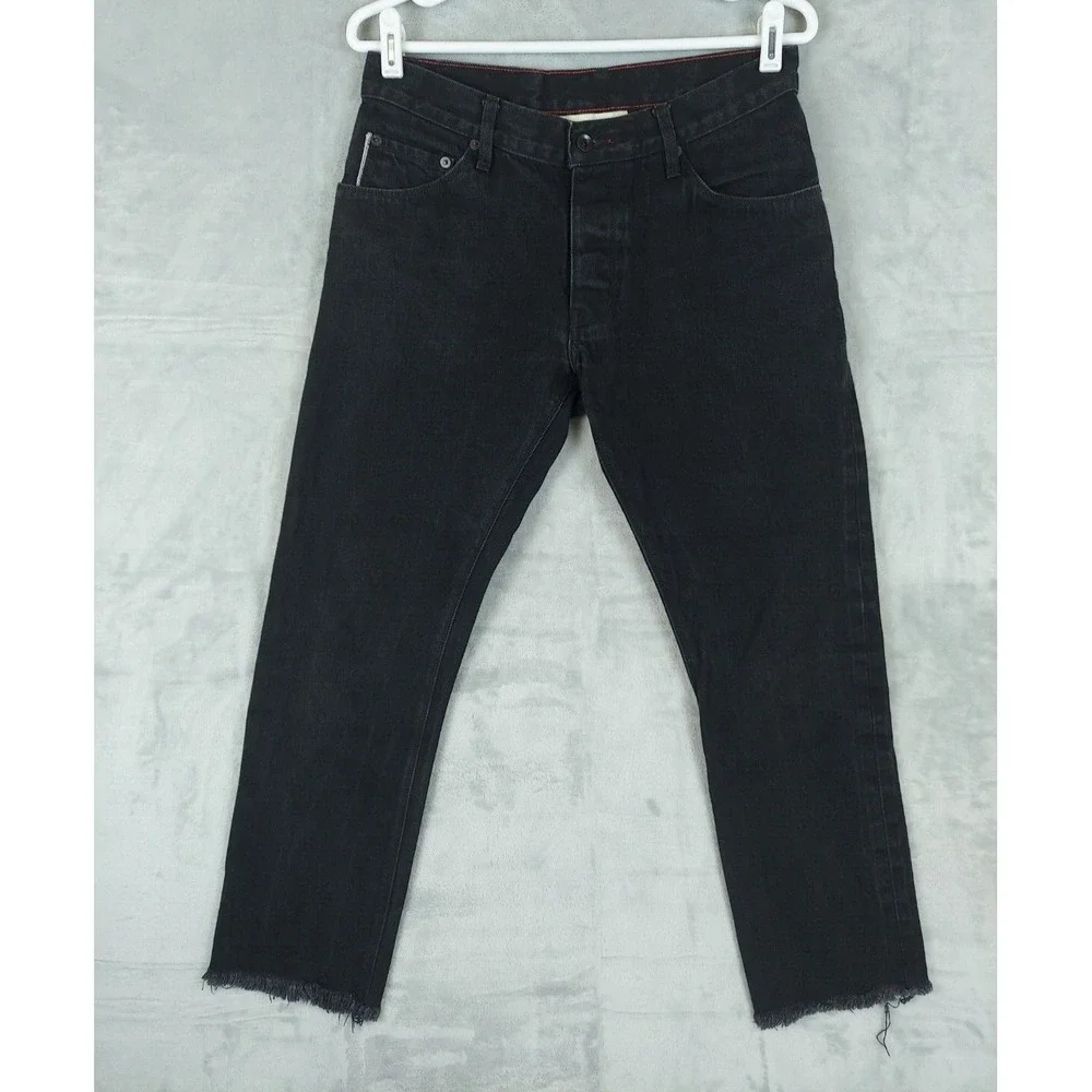 Raleigh Denim Martin Fit Selvedge Black Raw Hem‎ 31x26 Jeans Cropped Button Fly
